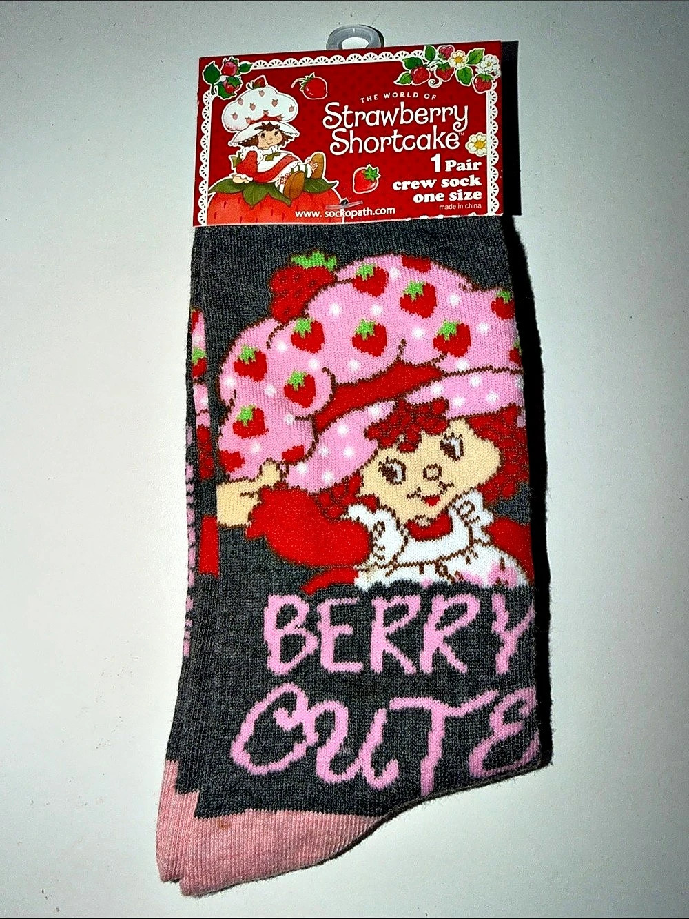 Sock It To Me Strawberry Shortcake Berry Cute Socks in Gray & Pink NWT